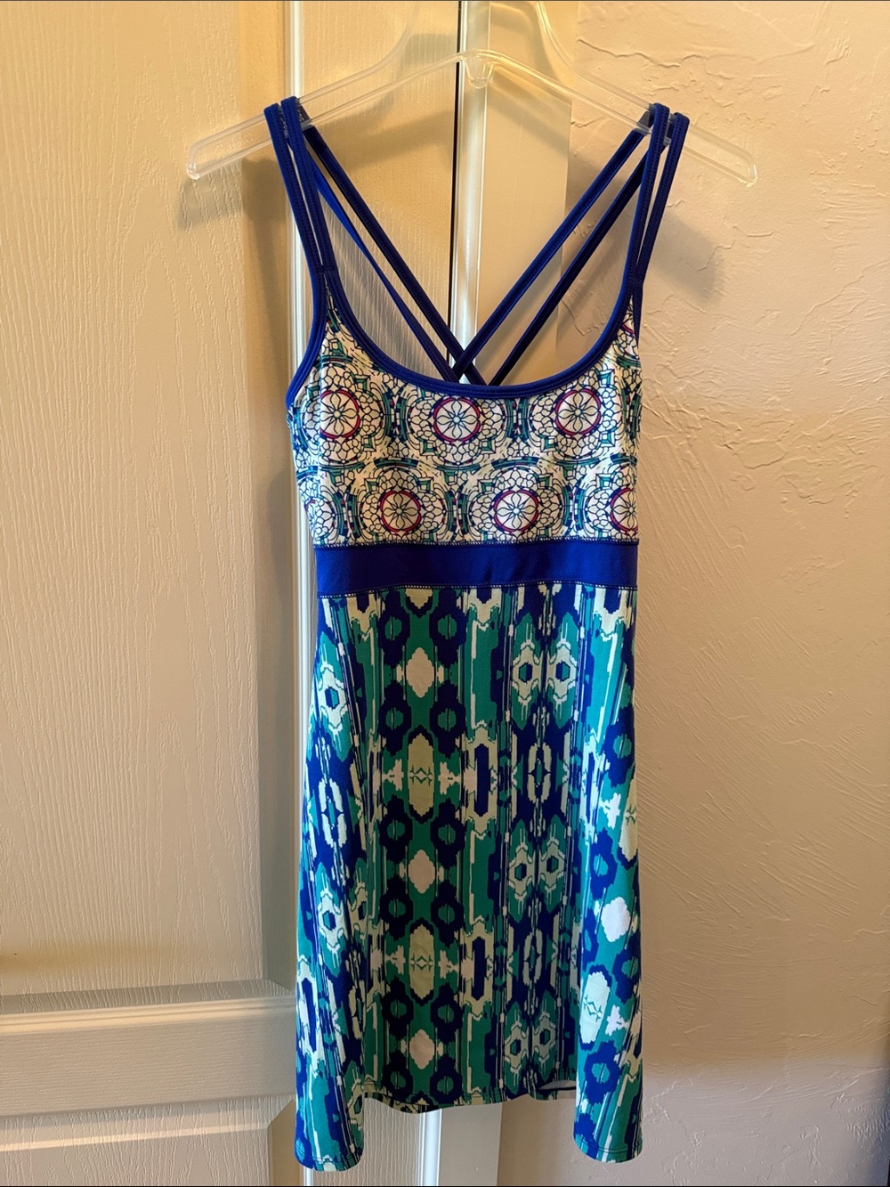 lola Blue & Teal Strappy Printed Mini Dress